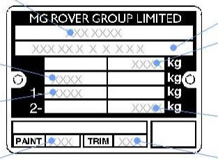 MG Rover Paint Codes